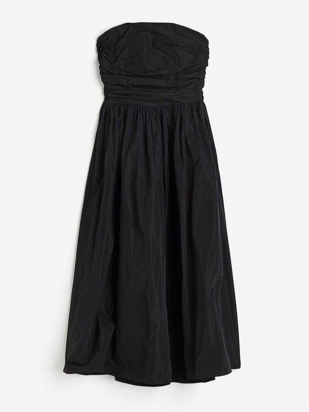 H&M Black Strapless Ruched Bodice Midi Dress